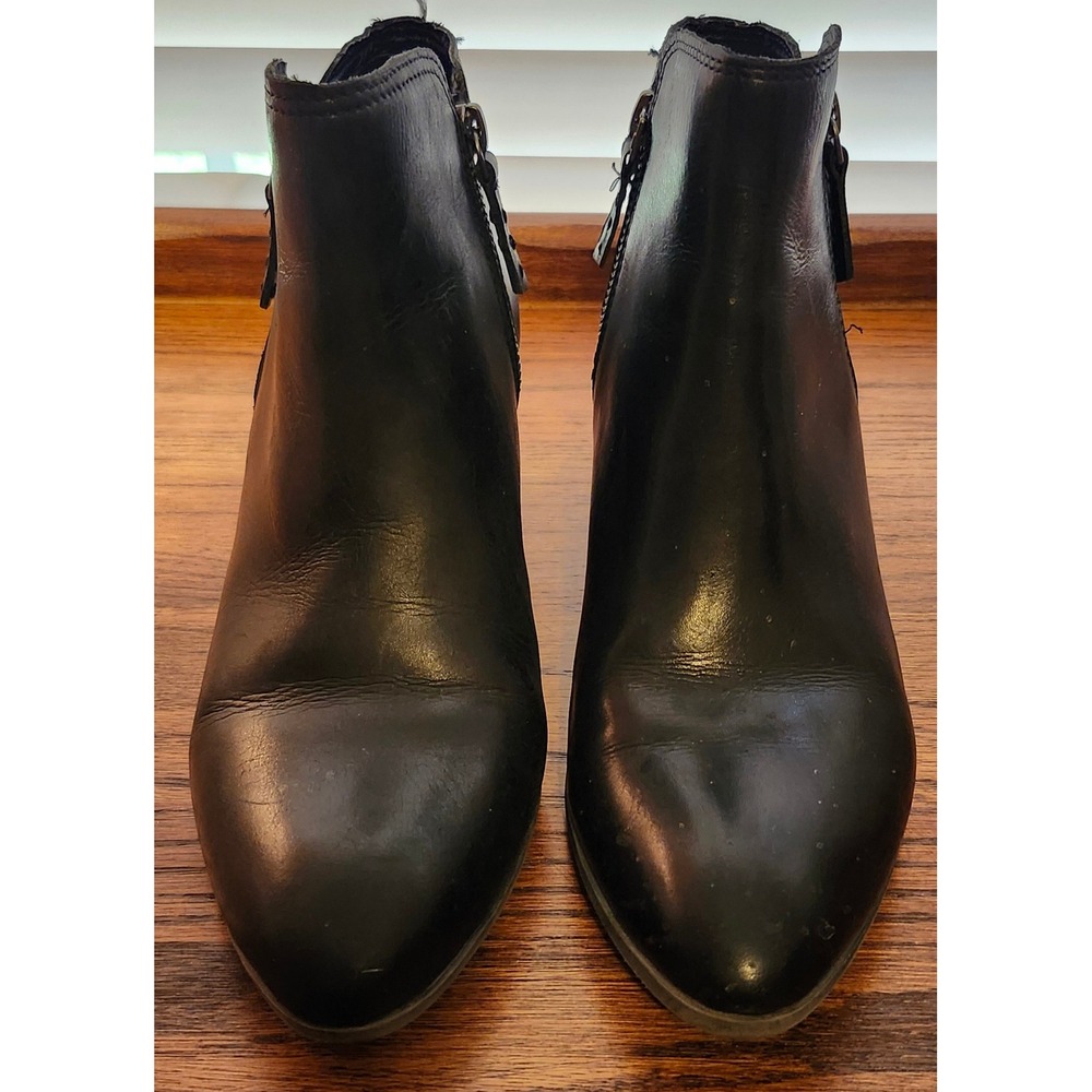 Frye Womens Black Leather Side Zip Block Heel Ankle Booties 9M 3471738-BLK